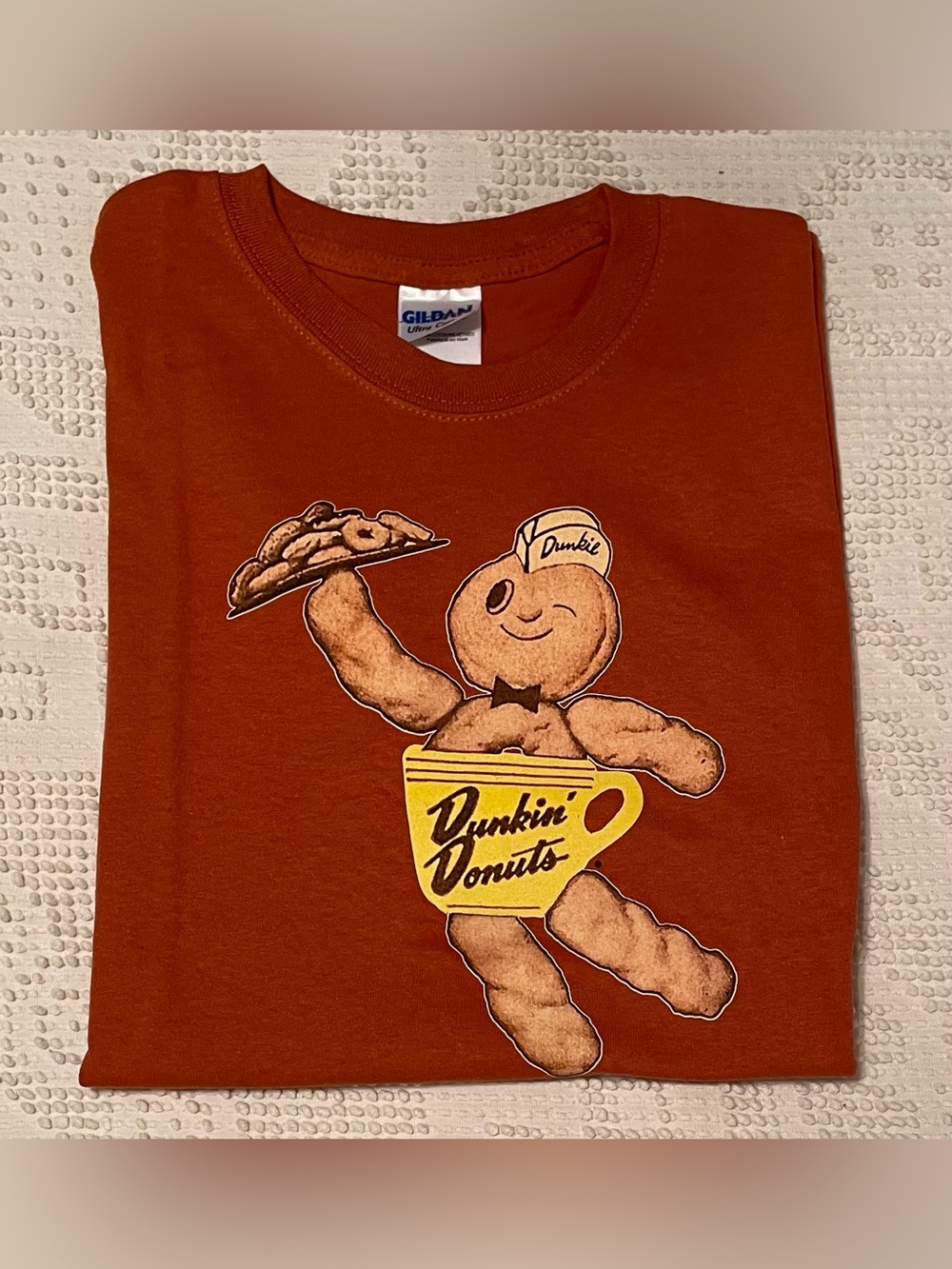 Dunkin’ Donuts “Dunkie” Mascot Retro T-Shirt - Small - Rust (NEW w/o TAG)